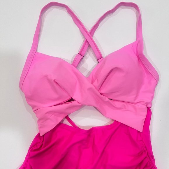 NWT EoMENIE - One Piece Swimsuit Cut Out Swimwear High Waist Monokini - Pink - Picture 6 of 11